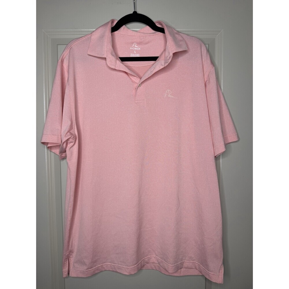 Rhoback Men's Short Sleeve Performance Polo in Heathered Pink Coral Size Large